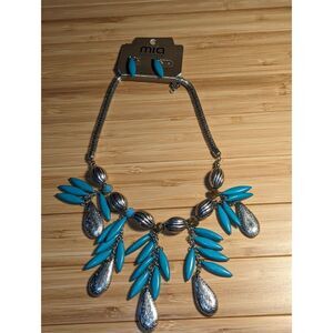 Mia Inspirations Silvertone And Faux Turquoise Beads Necklace And Earrings Set